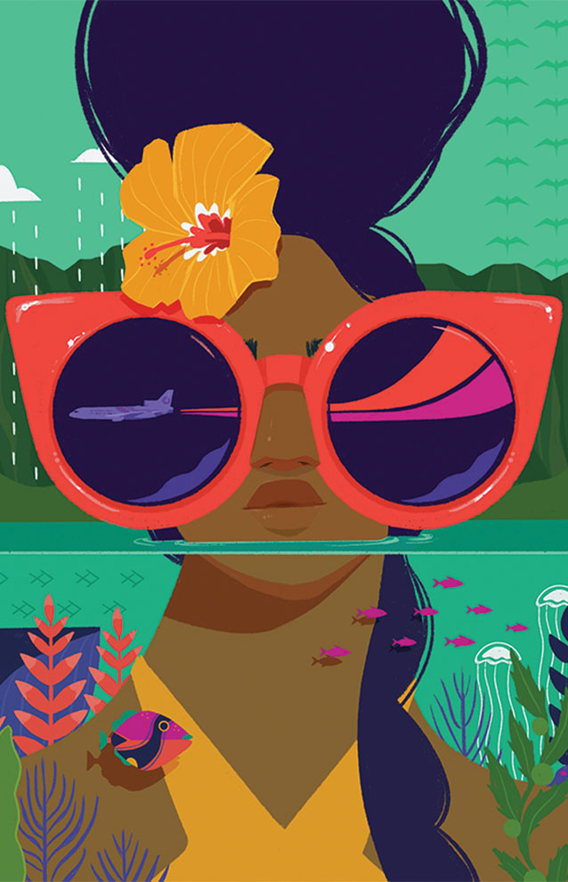 drawing of  a woman with sunglasses and a flower in her hair